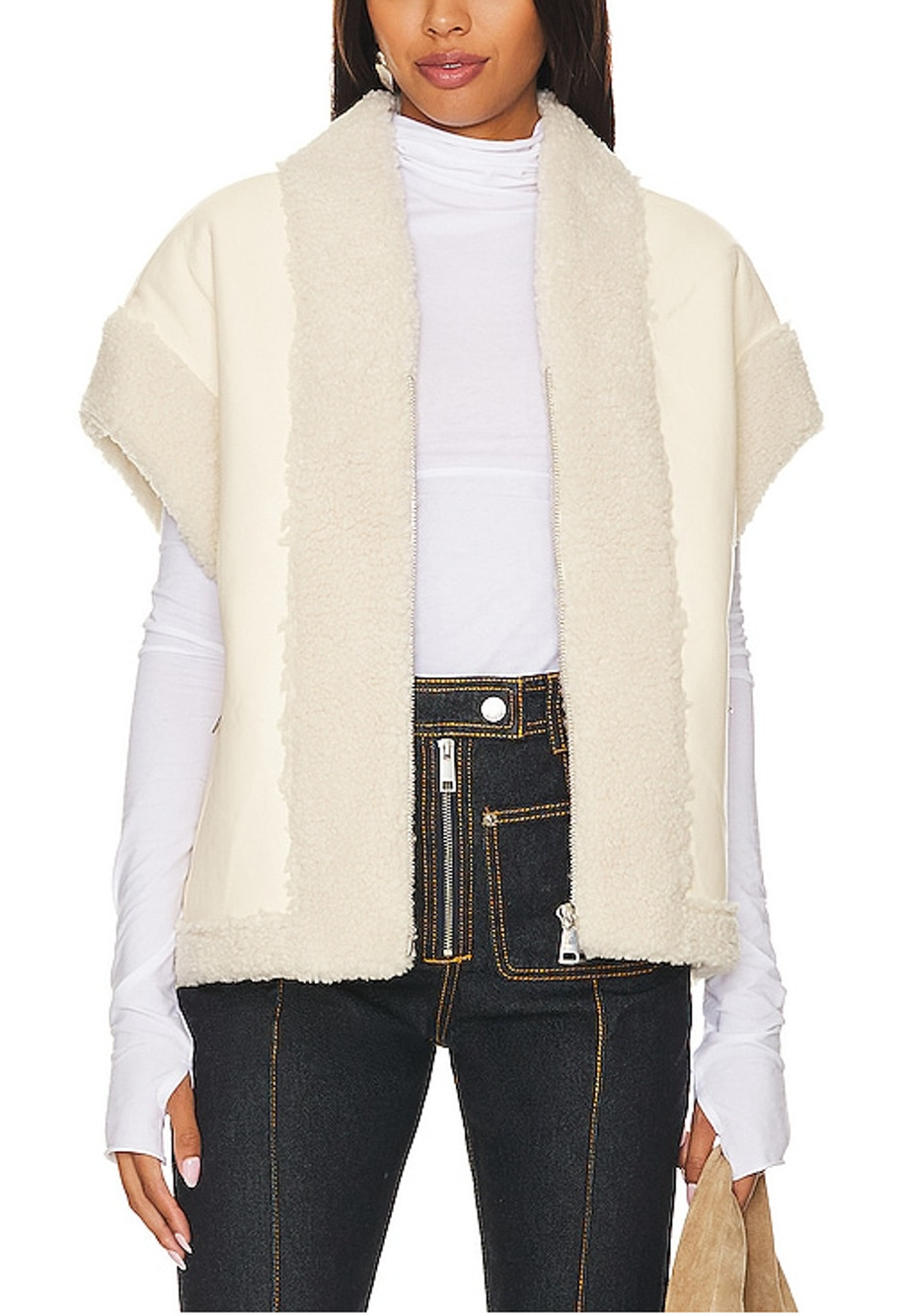 Bubish Faux Leather Ivory Poppy Vest Size S